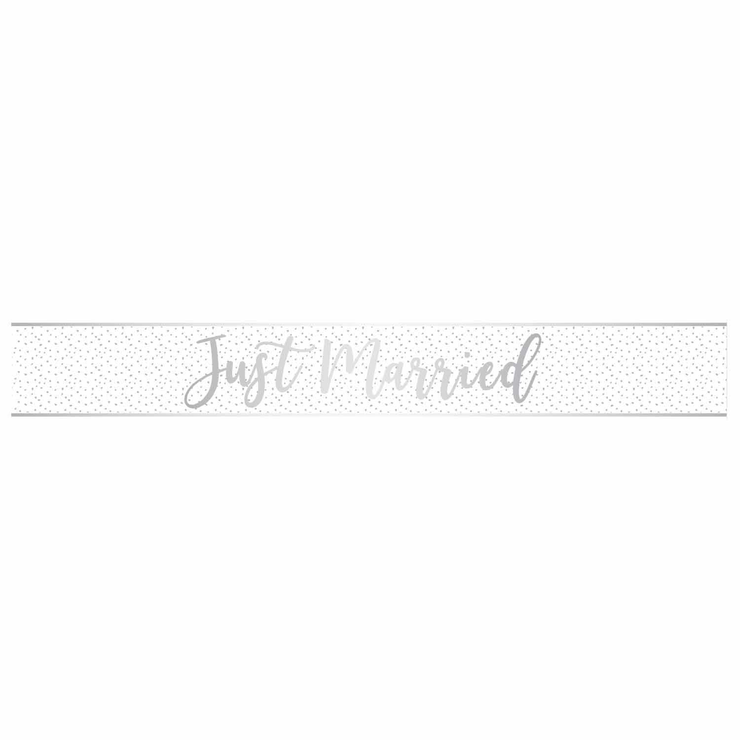 Just Married Foil Banner White/Silver