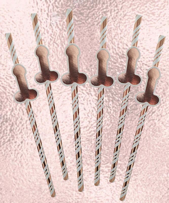Pack of 6 Rose Gold Willy Straws