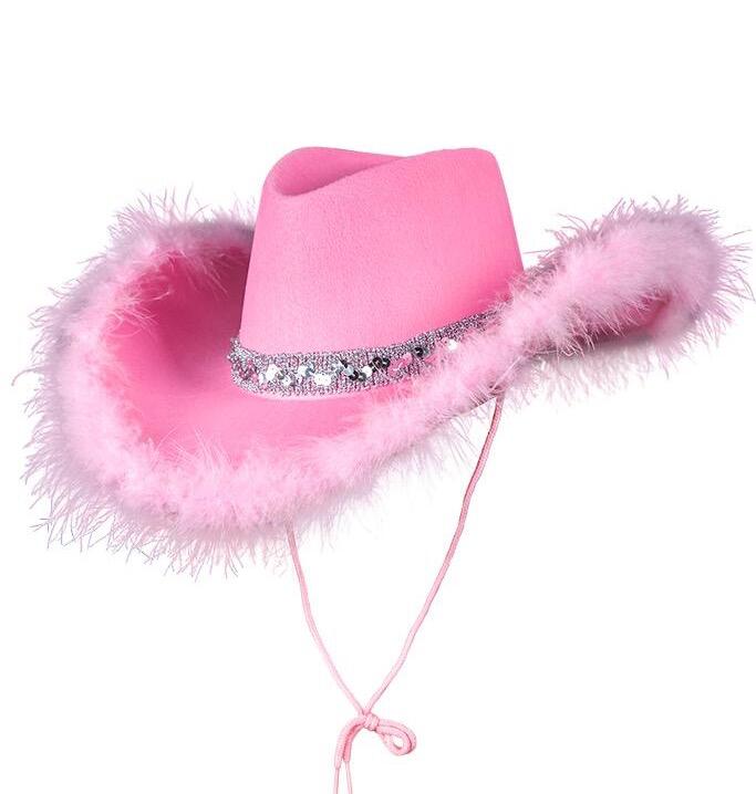 Texan Cowgirl Hat Pink with Sequins & Maraboo