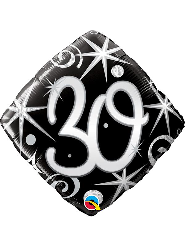 Foil Balloon Age 30 Elegant Sparkles Black