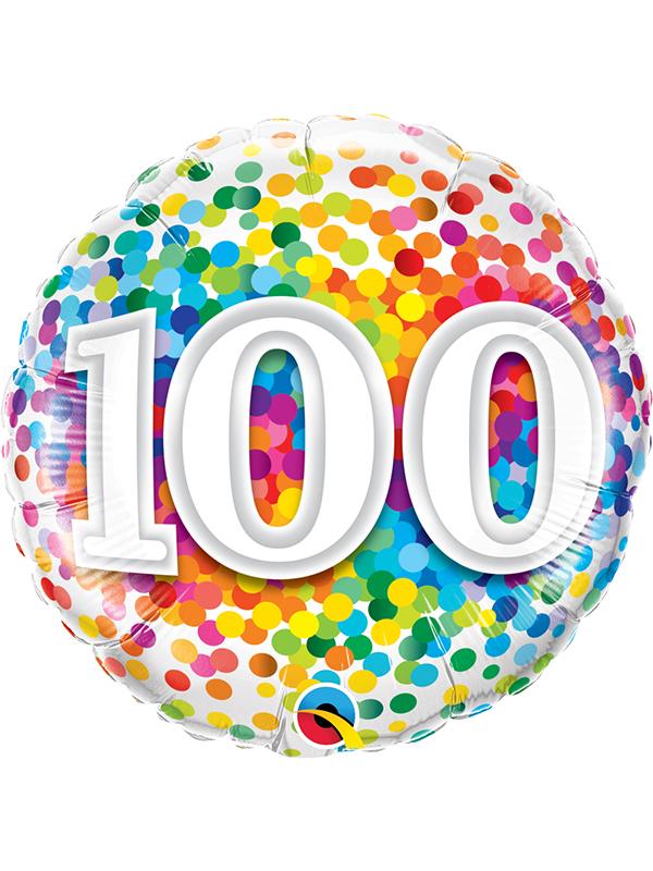 Foil Balloon Age 100 Rainbow Confetti
