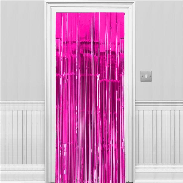 Metallic Fringed Door Curtain Bright Pink