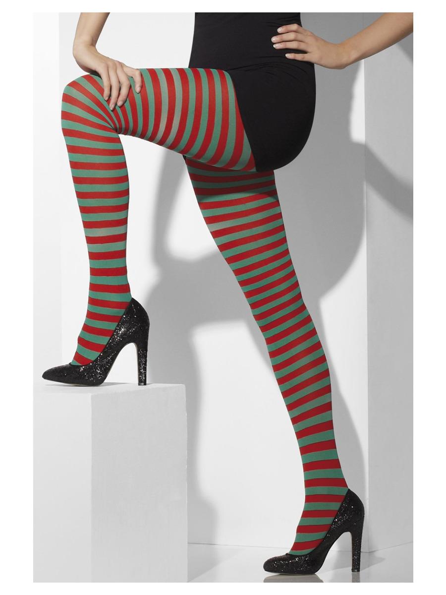 Opaque Tights, Red & Green, Striped