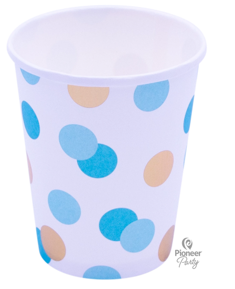 Blue & Gold Dot Paper Cups 8ct
