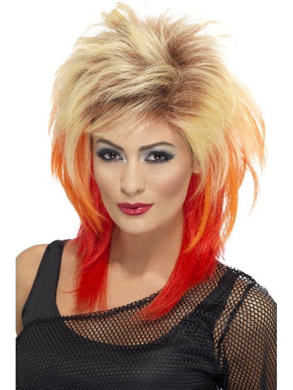80s Mullet Wig Blonde with red streaks