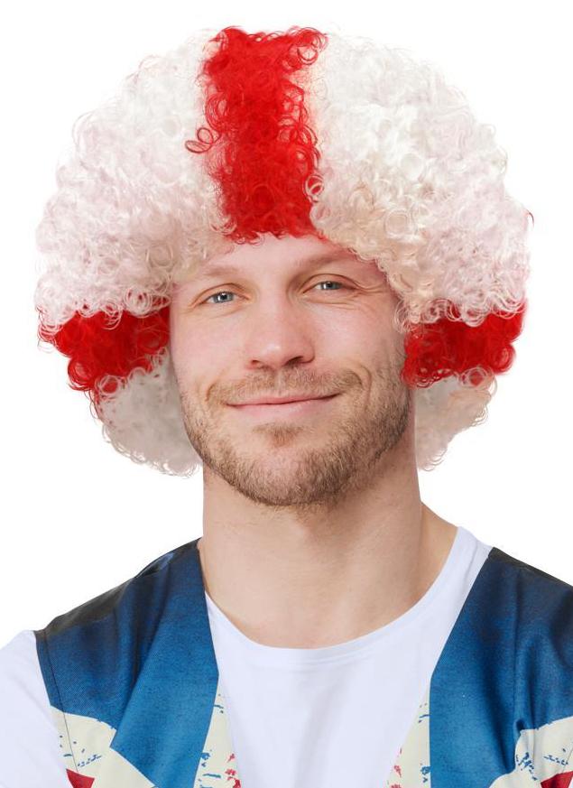 England Curly Afro Wig White Red