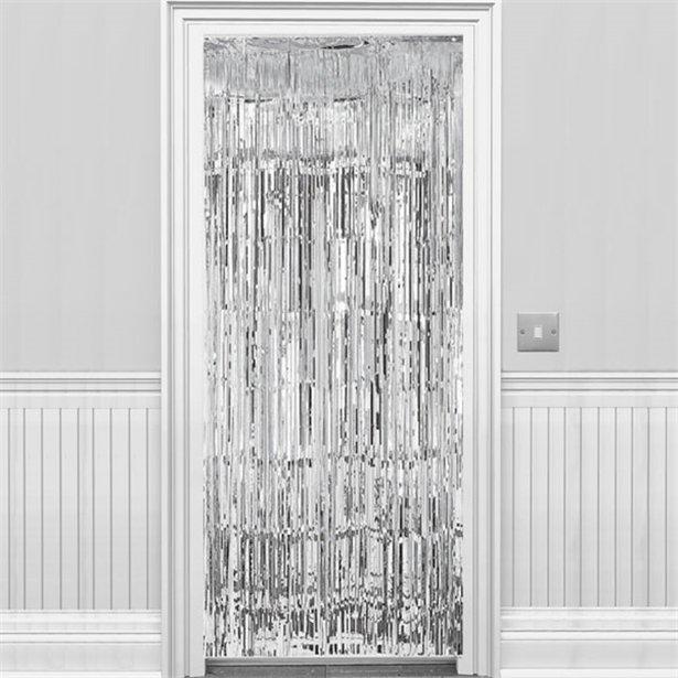 Metallic Fringed Door Curtain Silver