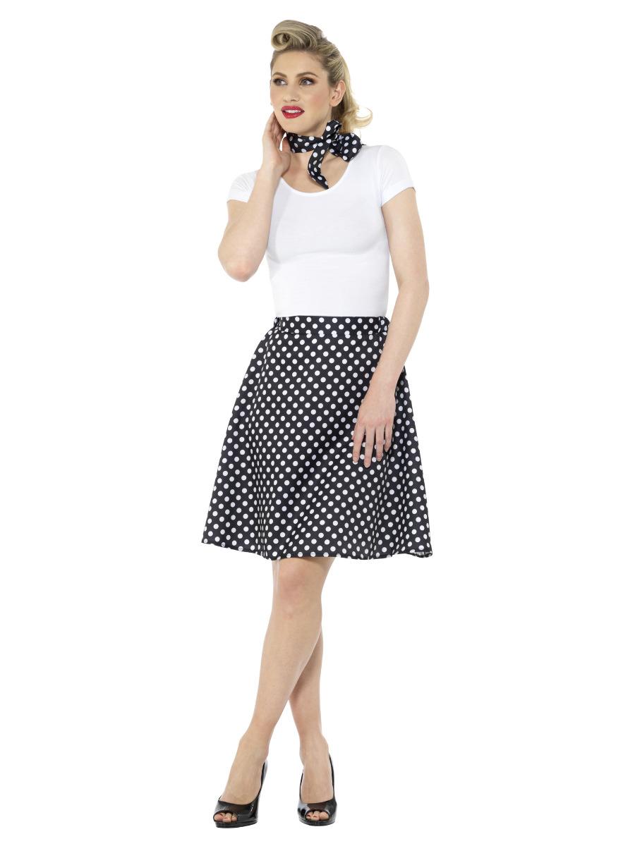 Adults 50s Polka Dot Skirt Black with Neck Scarf