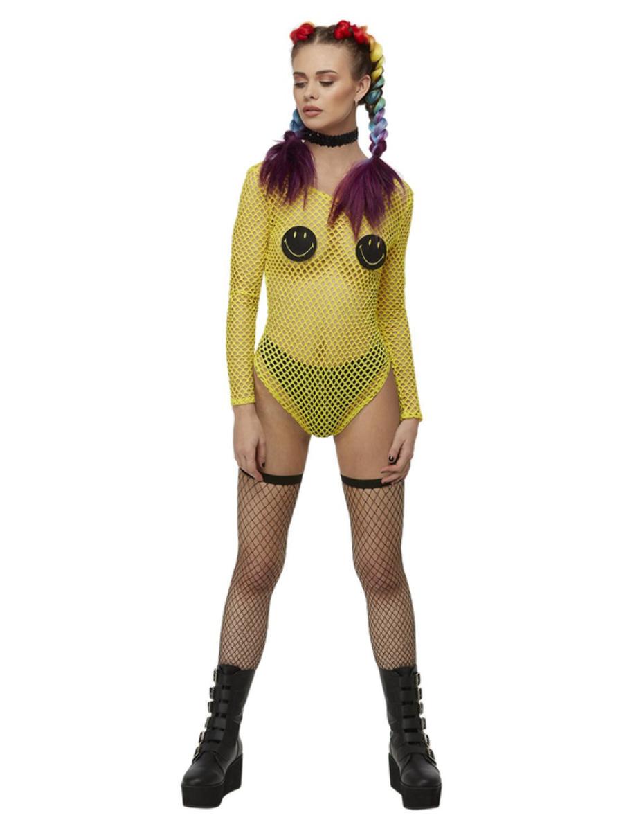 Smiley Fishnet Bodysuit Yellow