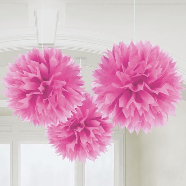 Fluffy Pom Poms Hanging Decoration Bright Pink