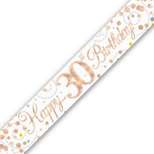 9ft Banner Sparkling Fizz 60th Birthday White And Rose Gold Holographic - View #4