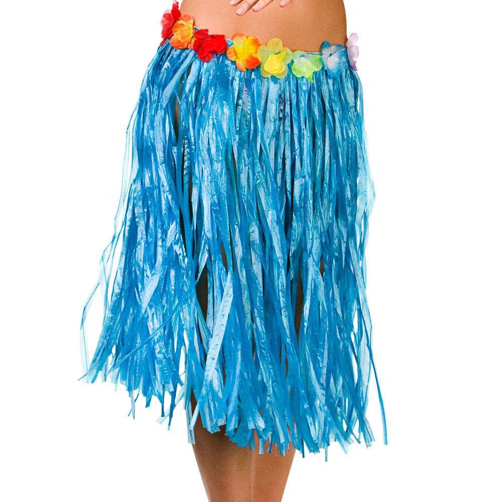 Hawaiian Hula Skirt Blue with Flowers
