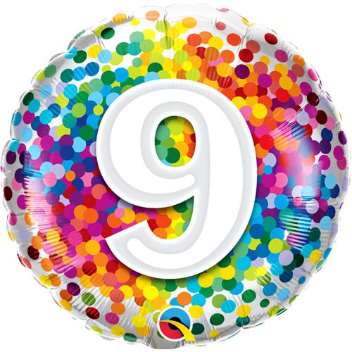 Foil Balloon Age 9 Rainbow Confetti