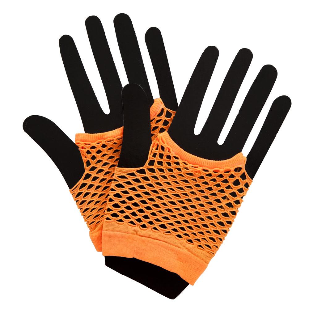 Short Fishnet Gloves Neon Orange