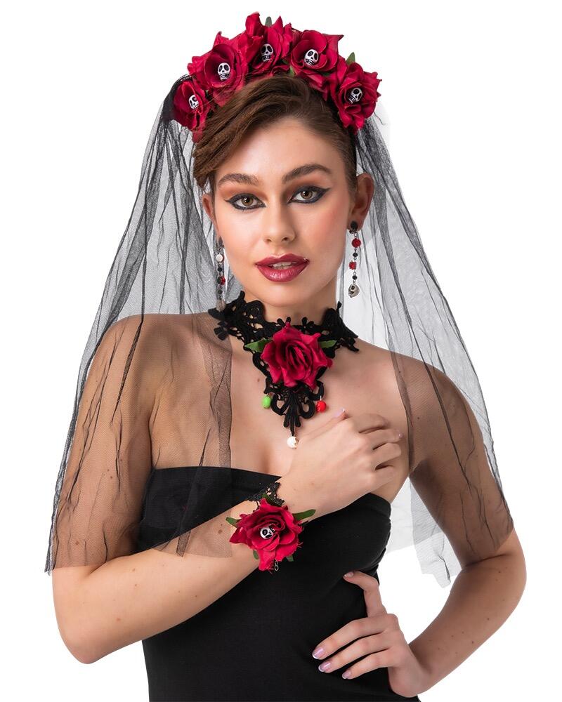Day Of The Dead Fan Red Costume Accessories Female