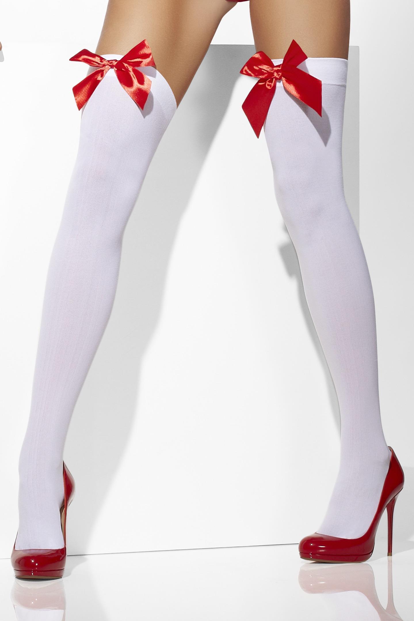 Opaque Hold-Ups White with Red Bows