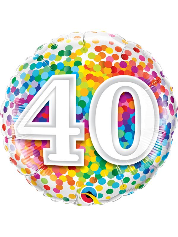 Foil Balloon Age 40 Rainbow Confetti