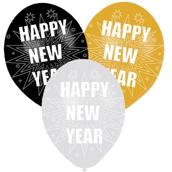 Latex Balloons Happy New Year 6ct