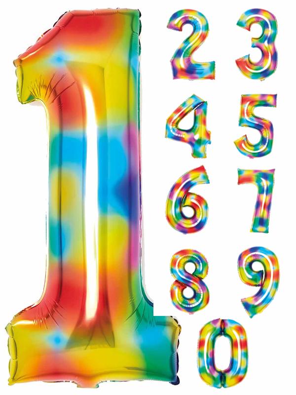34 Inch Foil Number Balloon Rainbow Splash