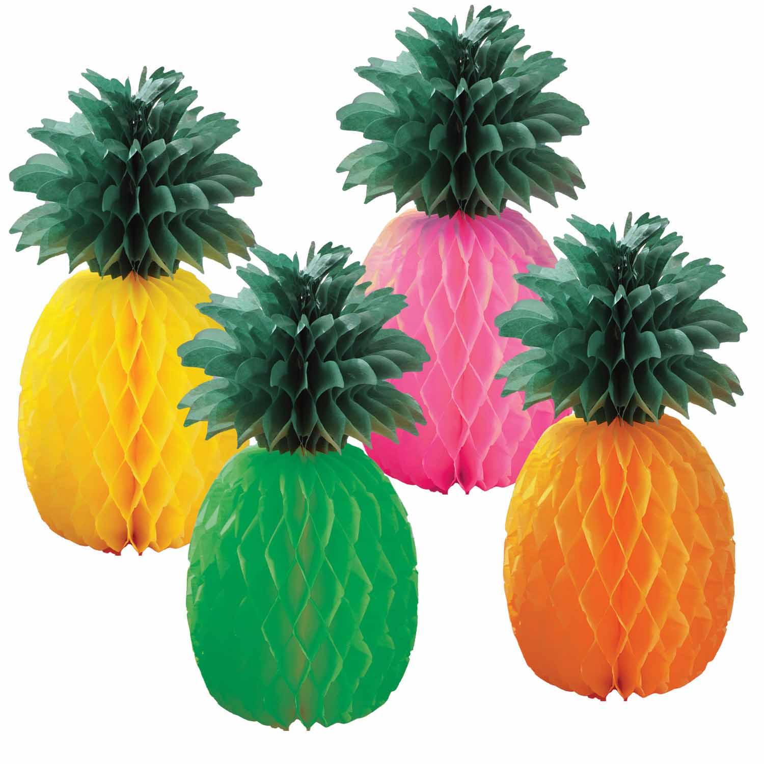 Club Tropicana Honeycomb Pineapple Decorations - 4 pack