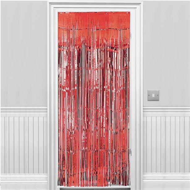 Metallic Fringed Door Curtain Apple Red