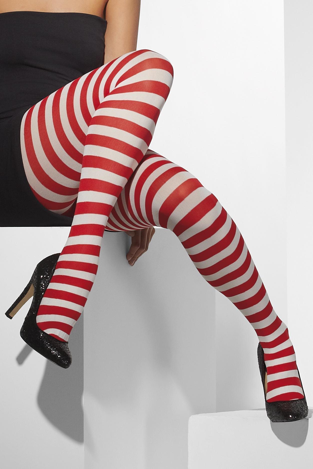 Opaque Tights Red & White Striped