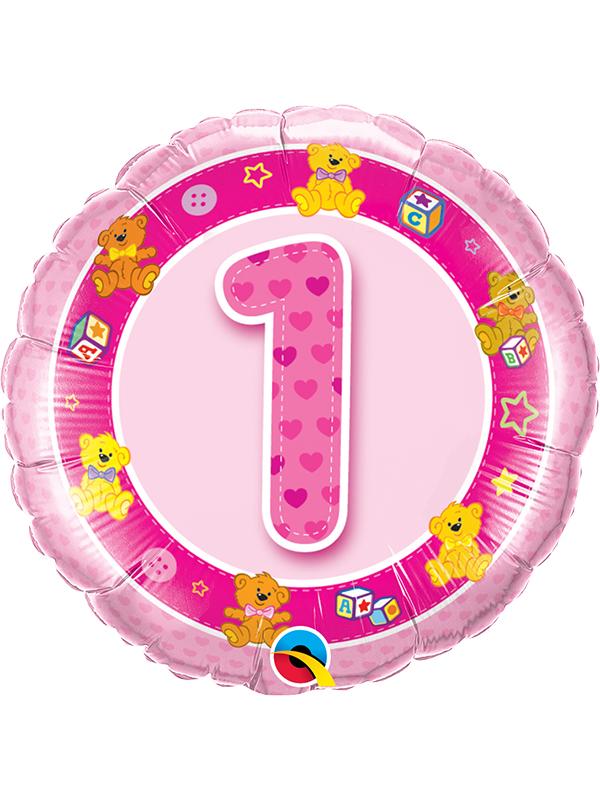 Foil Balloon Age 1 Pink Teddies