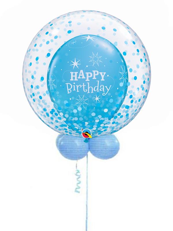 Blue Birthday Double Bubble Balloon Bouquet Ages 18-60