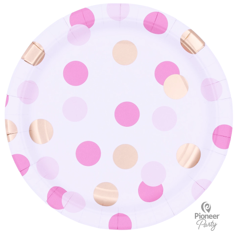 Pink & Gold Dot Paper Plates 8ct