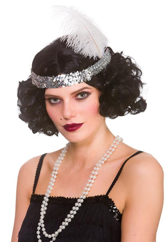 20s Curly Flapper Wig Black with Headband