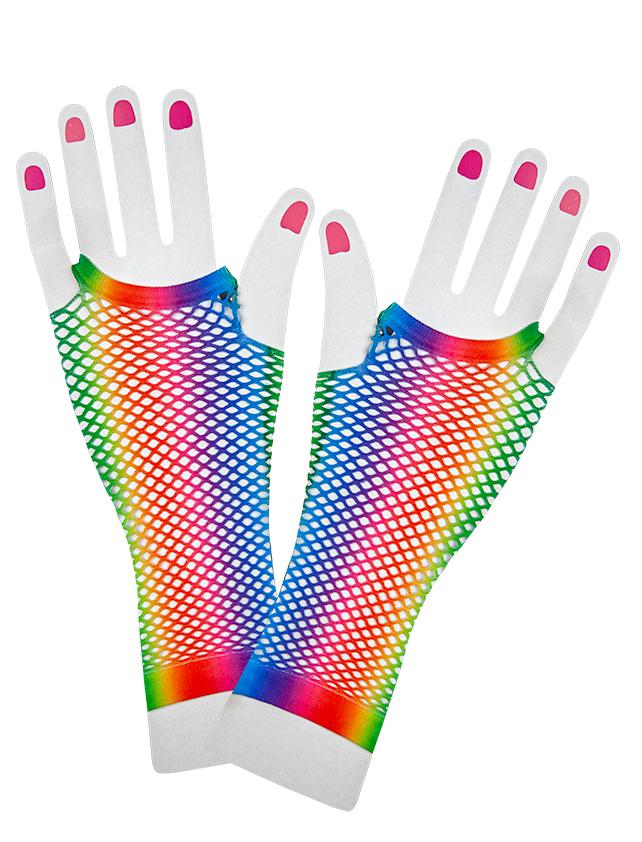 80s Long Net Gloves Rainbow