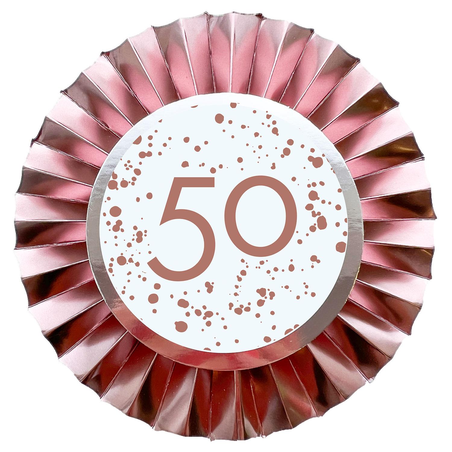 Rose Gold 12cm Rosette Badge 50th
