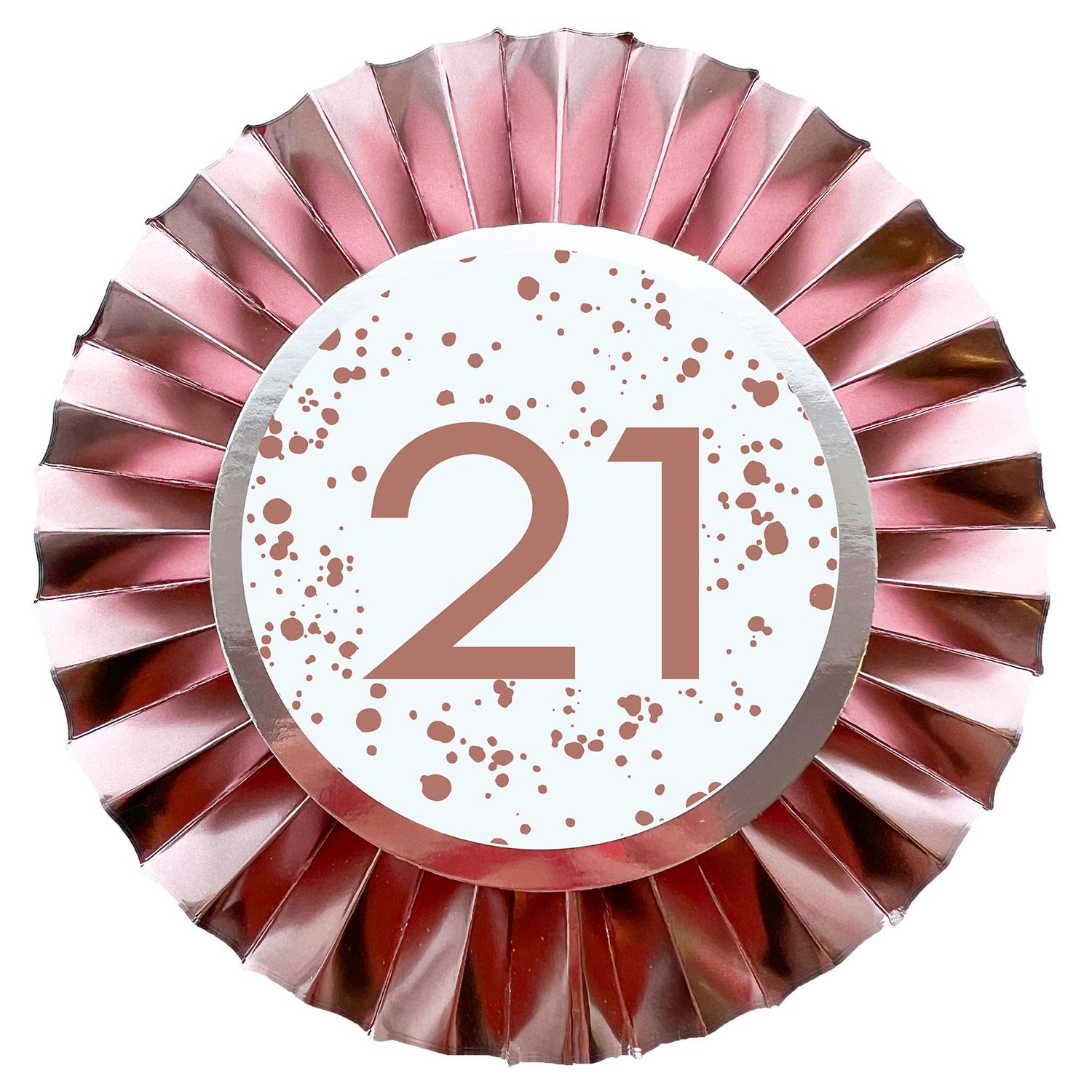 Rose Gold 12cm Rosette Badge 21st