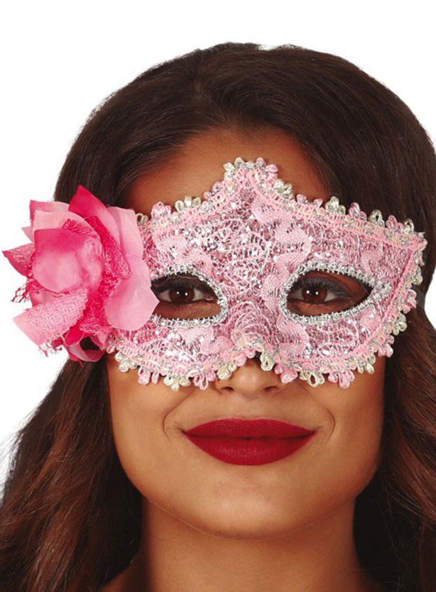 Pink Masquerade Eye Mask with Flowers