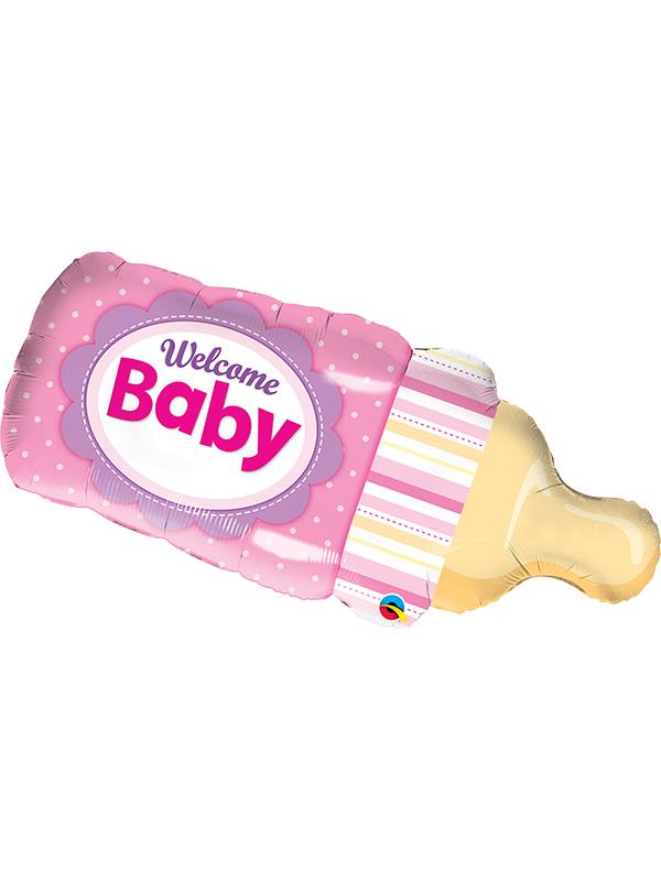 Foil Balloon Welcome Baby Bottle Pink