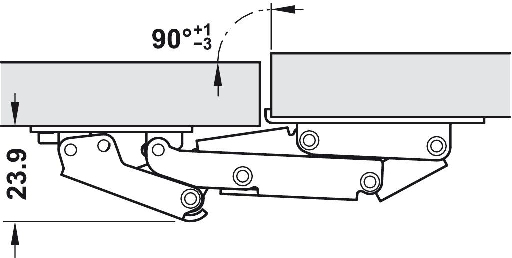 Swing Up Flap Hinge, For Overlay Mounting, Opening Angle 90 Degree