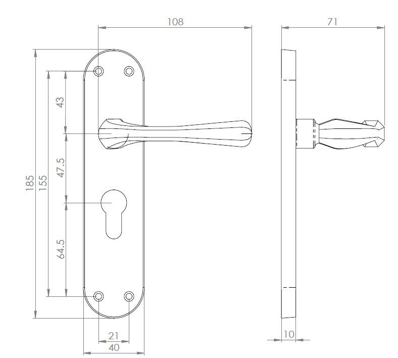 Astro, Euro Lever Handle On Backplate, Long Plate