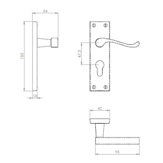 Victorian Scroll, Euro Lever Handle On Backplate, Contract Range