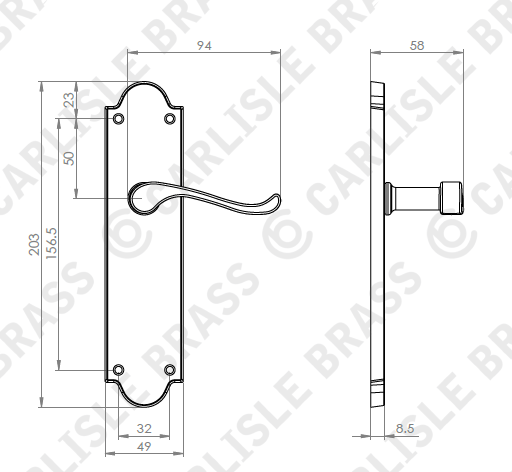 Victorian Scroll Latch Lever Handle On Shaped Backplate Contract Range 5223