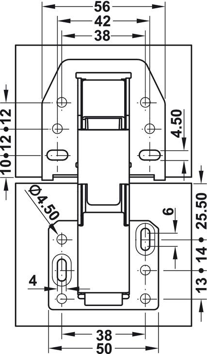 Swing Up Flap Hinge, For Overlay Mounting, Opening Angle 90 Degree