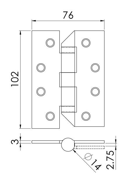 Butt Hinge, 102 X 76 X 3 Mm, Ball Bearing Hospital Tip, Anti Ligature ...