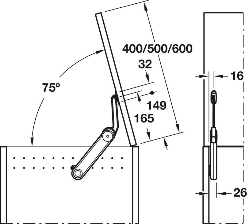 Hafele Free Maxi Up 3675 Blanket Box Lid Stay, For Wooden Lids