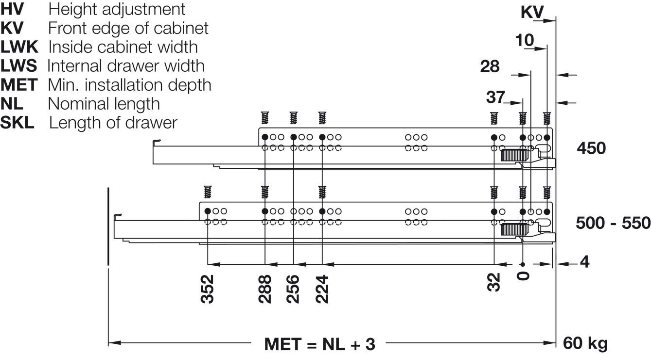 Concealed Drawer Runners, Full Extension, Push To Open, Grass Dynapro