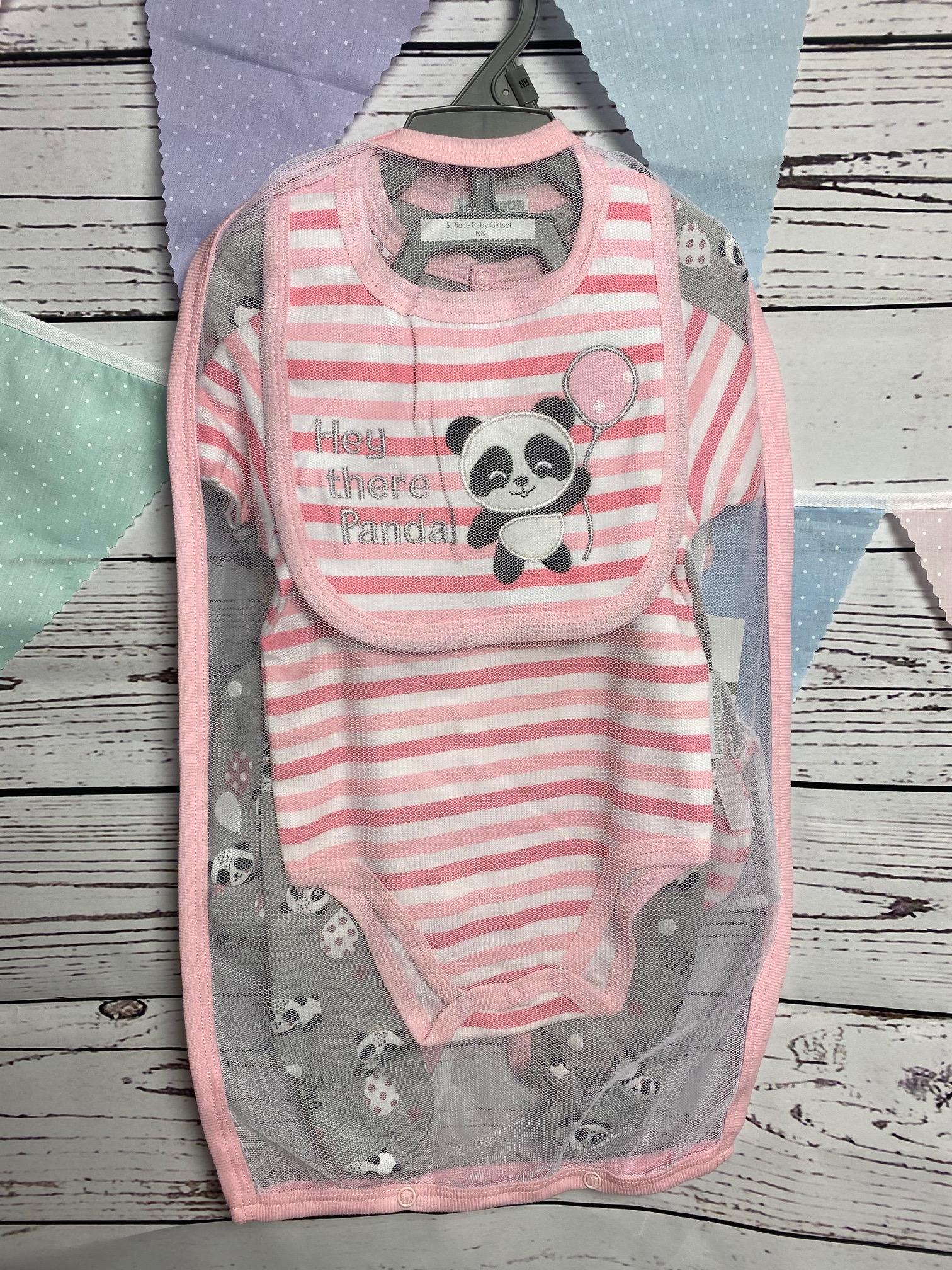 Hey There Panda - 5 Piece New Baby Gift Set (Pink)
