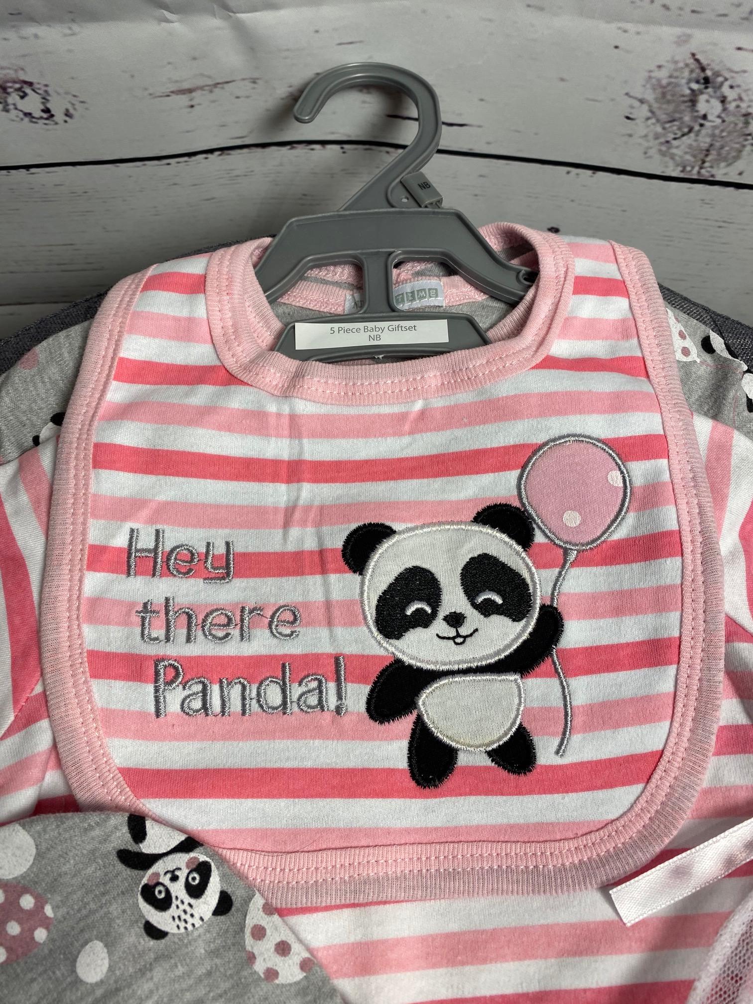 Hey There Panda - 5 Piece New Baby Gift Set (Pink)