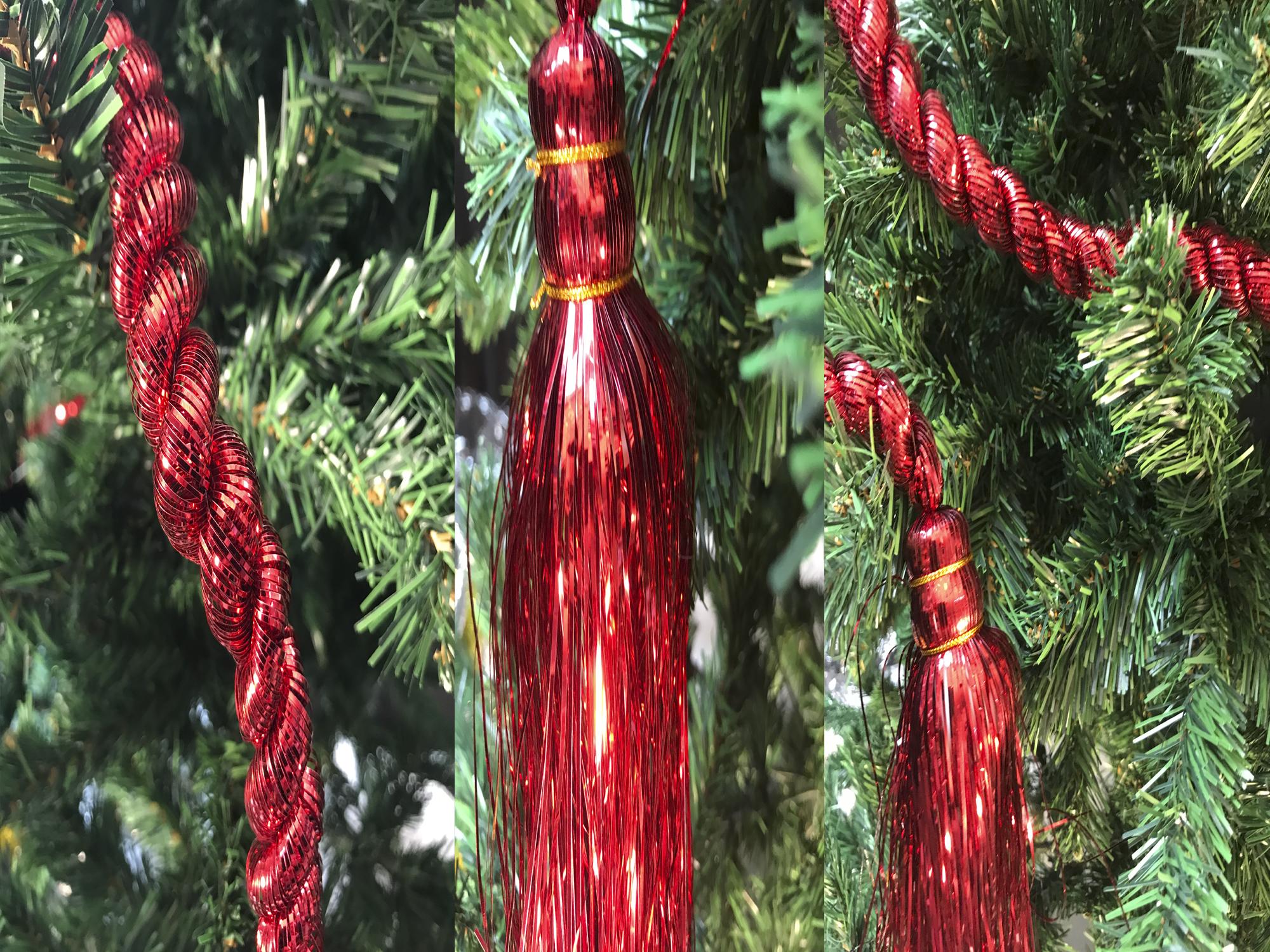 2m Christmas Decoration Red Rope Tinsel Garland with 18cm Tassels for