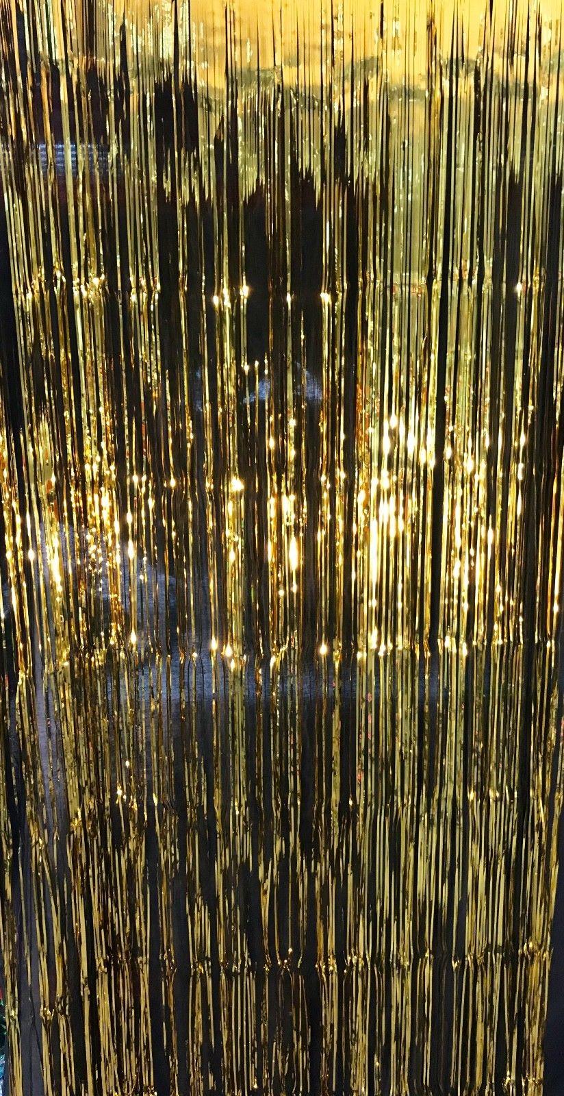 Gold Shimmer Curtain - 2m x 1m Foil Tinsel Curtain Hanging Decoration