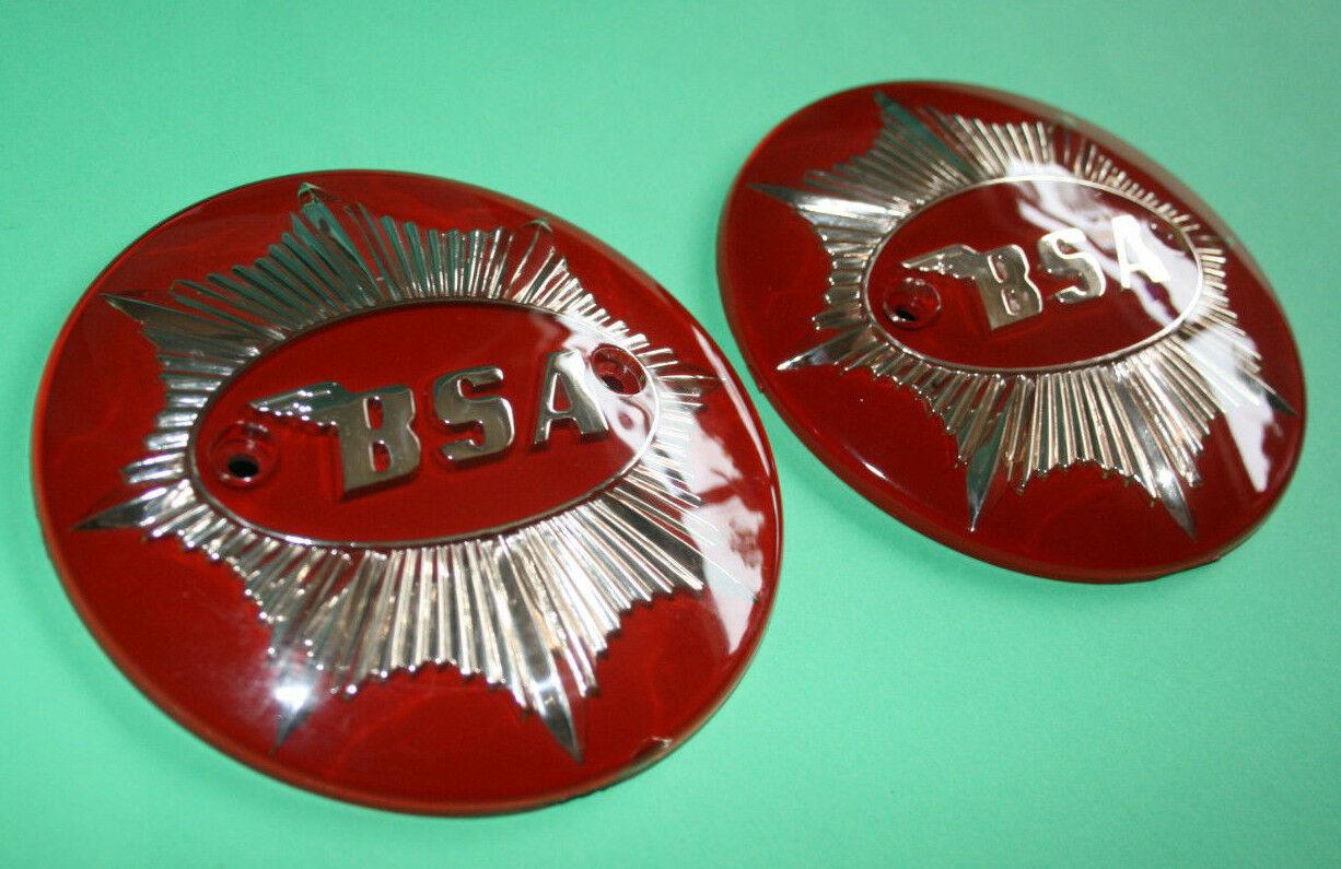 BSA GOLD STAR PAIR PETROL TANK BADGES RED GOLD 4'' 65-8228 65-8193