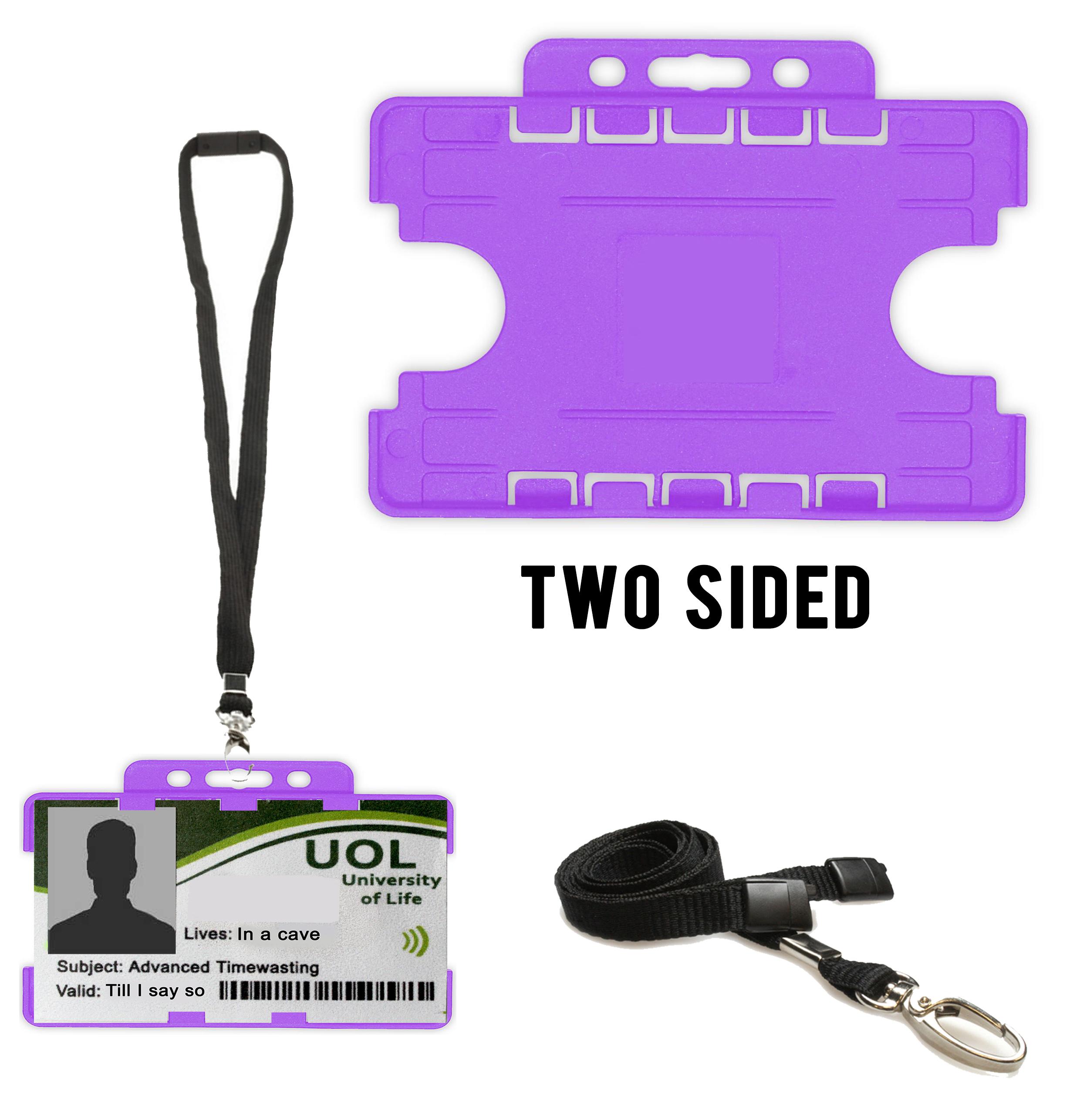 purple Two sided id badge holder with lanyard