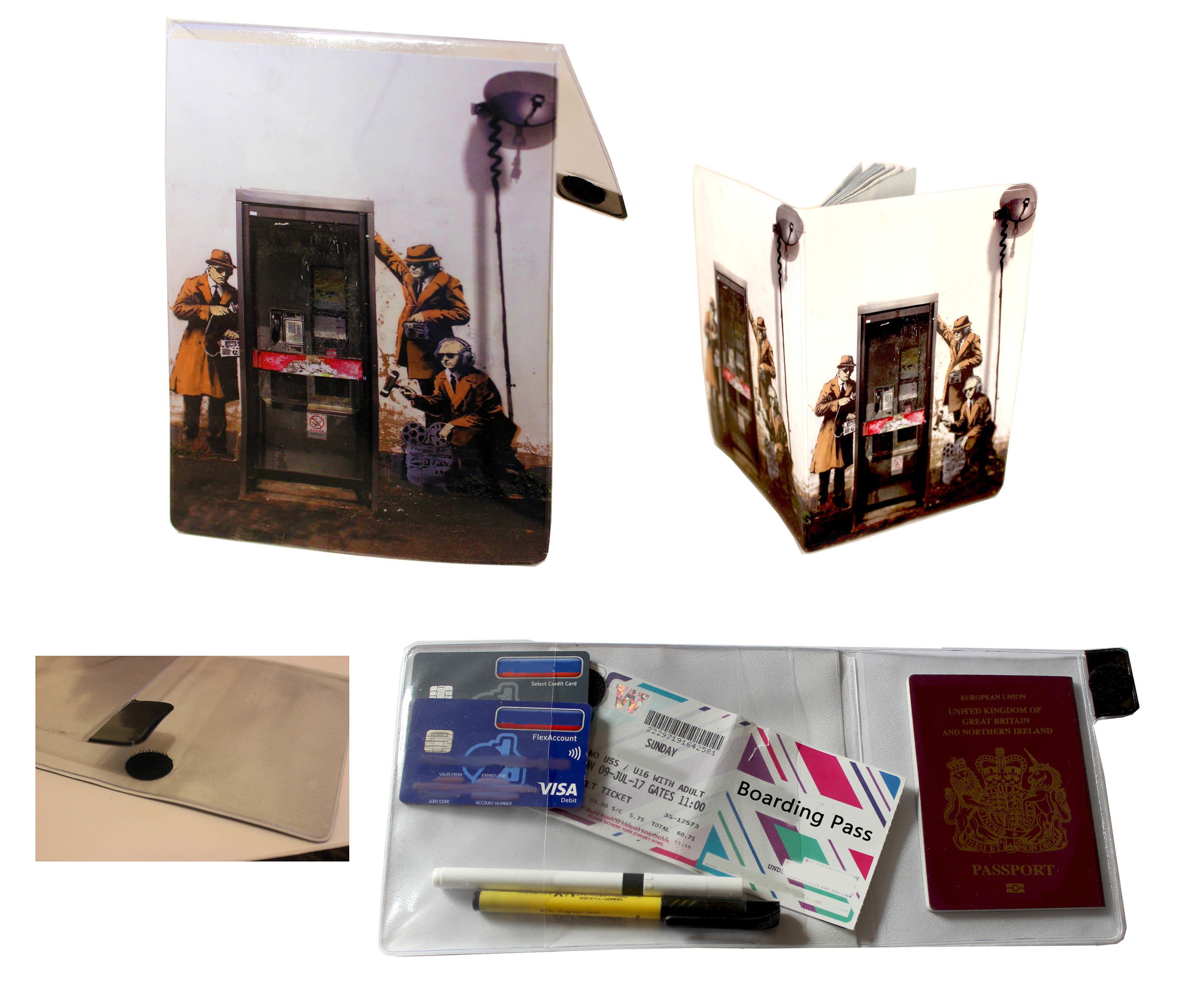 Banksy Spy Document Holder  and Passport Cover Combo Set with writing